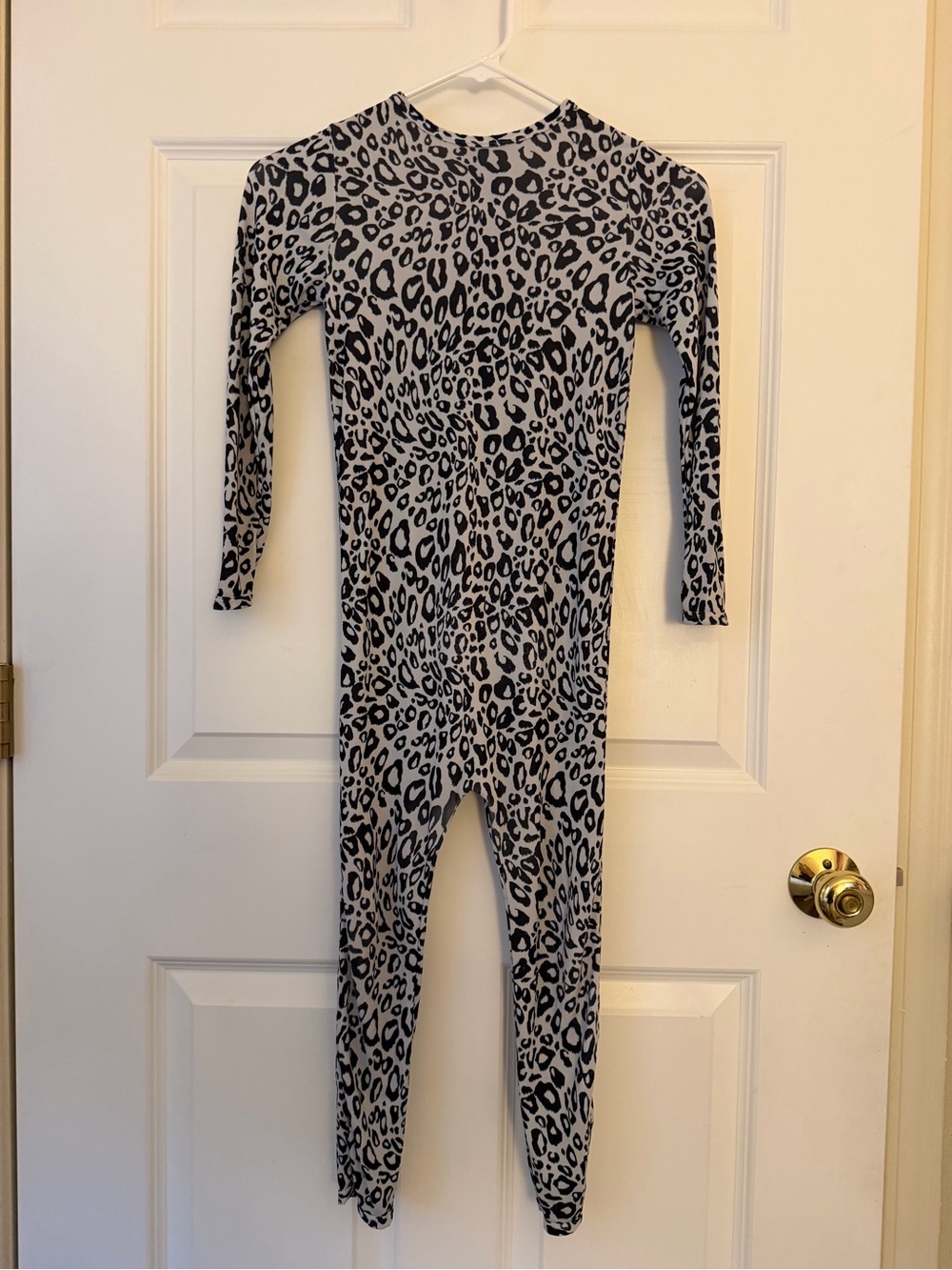 Kids Long-Sleeve Leopard Print One-Piece Footie - Gray/Black swimming
